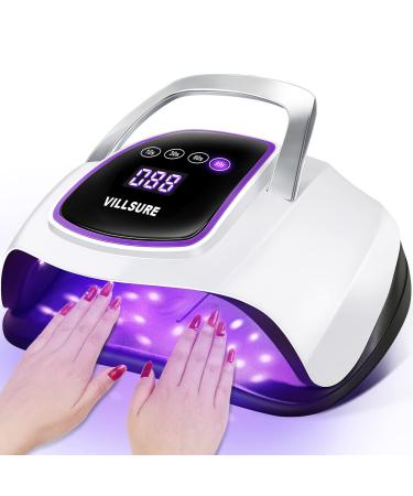 UV LED Nail Lamp, Villsure UV Light Nail Dryer for Nails Gel Lamp Two Hand Use with 4 Timers Portable Handle Auto Sensor LCD Display, Professional Gel Nail UV Light Home Salon for Fingers and Toes White