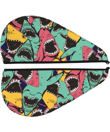 Angry Shark Pattern Microfiber Hair Towel - Soft Super Absorbent Quick Dry Hair Wrap for Women | Perfect for Long Curly & Thick Hair - Buy Online on GoSupps.com