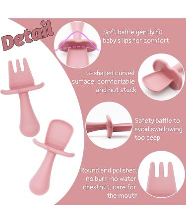 Baby Fork and Spoon Set - 4 Pcs Toddler Self-Feeding Silicone Cutlery Kit | Anti-Choke Barrier | Food-Safe Utensils for Baby Led Weaning (6 Months+) - Rose Red & Dark Blue Color - Buy Online on GoSupps.com