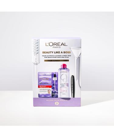 L'Or al Paris Beauty Like A Boss Gift Set - Revitalift Filler Hyaluronic Acid Mask Micellar Water & Mega Volume Mascara Brush - Buy Online on GoSupps.com