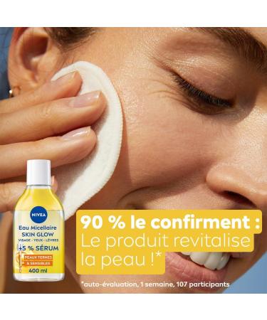 NIVEA SKIN GLOW Micellar Water (1 x 400 ml) Serum-infused facial cleanser with Amino Acid & Vitamin C E Fragrance-free waterproof micellar makeup remover brightens dull and tired skin - Buy Online on GoSupps.com
