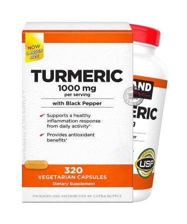 Kirk Lands Signatures Turmeric and Black Pepper Extract Capsules 320 Count Vegetarian Capsules