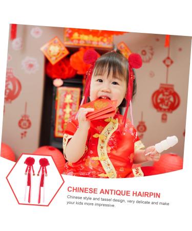 Beaupretty 2 Pairs antique hairpin hair claw clips for girls barrettes for girls red hair accessories hanfu headwear chinese hair accessories for girls pom ball headpiece Plush Headwear - Buy Online on GoSupps.com