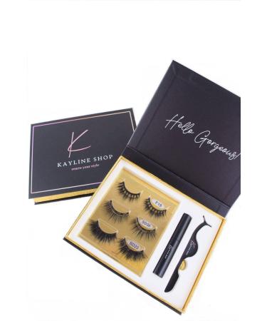 KAYLINE SHOP Magnetic Eyelash Kit with Eyeliner and Tweezer | 3 Pairs Natural Looking Reusable Eyelashes False Eyelashes Easy to Use No Glue Needed Quick Dry Waterproof Long lasting magnetic eyelashes 3D natural kit