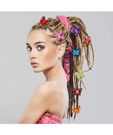 Iridescent Butterfly Dreadlocks Beads - 20 Pieces Hair Cuffs Clips Rings for Women and Girls | Colorful Braiding Hair Jewelry - Buy Online on GoSupps.com