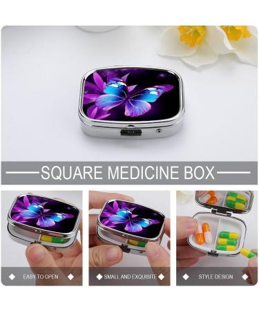 Buy Decorative Blue Purple Butterfly Print Pill Box - 2 Compartment Portable Medicine Organizer for Pocket or Purse | International Shipping Available - Buy Online on GoSupps.com