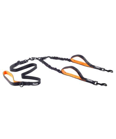 Floxik double leash complete set large | Flexible reflective premium dog leash for two dogs to couple with short holder black - Buy Online on GoSupps.com