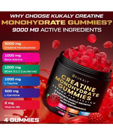 Creatine Monohydrate Gummies for Men & Women, 9000MG Creatine Gummies Sugar Free with L-Taurine, BCAA 2:1, B12 B6 for Boost Strength, Focus & Endurance, Vegan, Non-GMO, Raspberry 120pcs Raspberry 120 Count (Pack of 1) - Buy Online on GoSupps.com