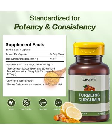 Turmeric Curcumin Supplement 500 mg Curcumin Supplement for Antioxidant Support Daily Joint and Immune Health Support - Vegan Non-GMO (60 Capsules) 60 Count (Pack of 1) - Buy Online on GoSupps.com