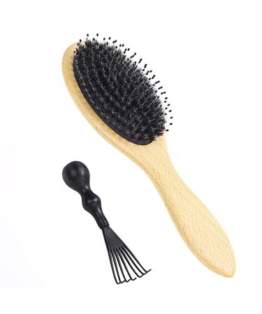 Aisely hairbrush made of wood wild boar bristle with nylon head massage hair care for long curly hair scalp massage brush hair brush without ziepen with cleaning brush (oval) - Buy Online on GoSupps.com