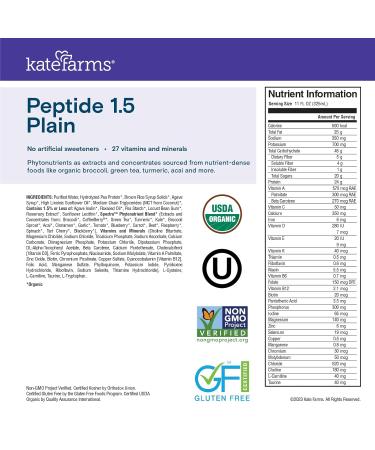 KATE FARMS Organic Adult Peptide 1.5 Formula - Hydrolyzed Plant-Based Nutrition for Oral & Tube Feeding | 12 Pack - 11 Fl Oz Each | Ideal for International Shipping - Buy Online on GoSupps.com