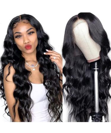 Lace Front Wigs Human Hair Body Wave 13x4 Lace Frontal Human Hair Wig Pre Plucked 150% Density Brazilian Virgin Human Hair Wig with Baby Hair for Black Women Natural Color (32 Inch) 32 Inch Natural Black Body Wave