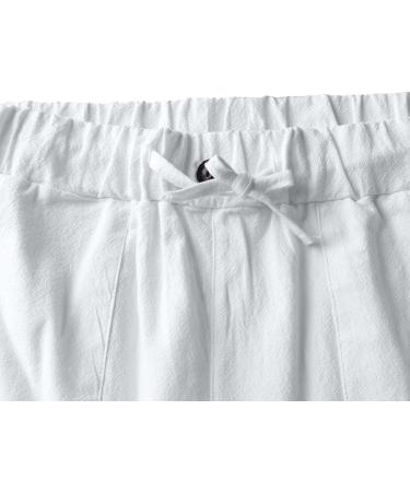 Men's Casual Linen Pants - Elastic Waist Drawstring Cotton Trousers | White XL - Buy Online on GoSupps.com