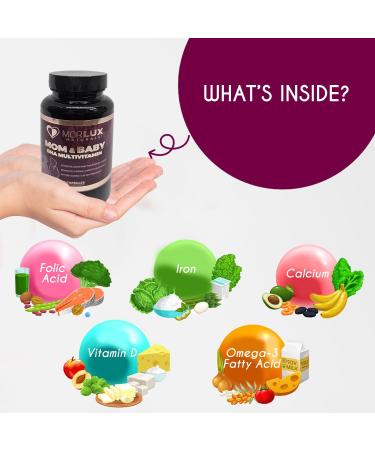 Morlux Naturals Mommy & Baby DHA Multivitamin Prenatal & Postnatal Vitamins for Women Supports Baby s Brain Eye & Bone Development Non-GMO Gluten-Free 60 Capsules - Buy Online on GoSupps.com