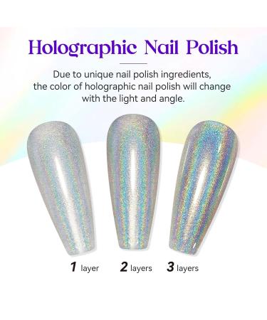 MIZHSE Holographic Nail Polish - Fast-Dry Silver Glitter High Gloss 15ml | Iridescent Chrome Nail Art for Salon & Home - Buy Online on GoSupps.com