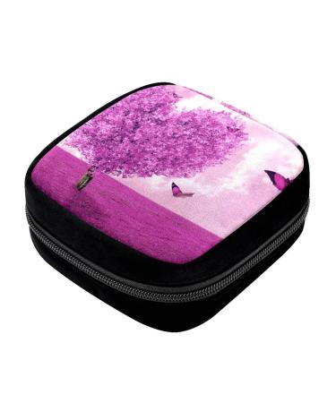 GIAPB Period Bag Sanitary Napkin Storage Bag Pad Holder for Period Makeup Pouch Purple Heart Tree and Butterflies Color3358