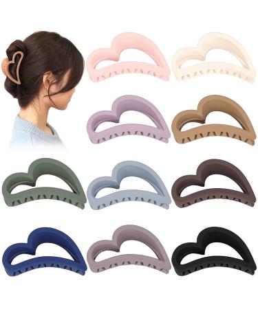 10 Pcs Heart Hair Claw Clips for Women Girls 3.5 Inch Heart Shaped Medium Claw Clips 10 Matte Colors Cute Jaw Hair Clips Non-Slip Strong Hold Hair Clamps for Thin Medium Thick Hair