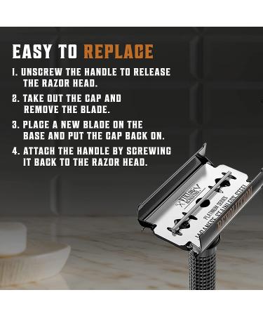 Long Handle Double Edge Safety Razor with 10 Japanese Stainless Steel Blades for Close and Clean Shaving - Black - Buy Online on GoSupps.com