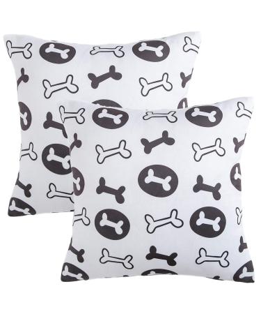 FreAire G GABRIELMODU Exquisitto Lovely Dog Bones Print Soft and Comfy Decorative Throw Pillow Covers (Cover Only No Stuffed) Square for Home Sofa Couch Set of 2 White and Black