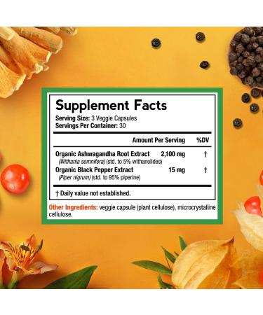 Organic Ashwagandha Root Extract 2100mg - Stress Relief & Mood Support - 90 Vegan Capsules - Buy Online on GoSupps.com