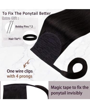 Runature 35cm Black Ponytail Hair Extensions - Real Human Hair 70g Natural Black #1B Smooth Braid - Buy Online on GoSupps.com