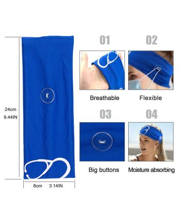 3 Pack Nurse Headbands with Buttons - Ear Pain Relief, Face Mask Holder, Elastic Hair Bands for Healthcare Workers (Blue, Black, Grey) - Buy Online on GoSupps.com