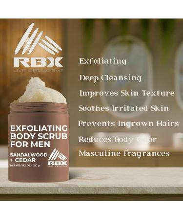 RBX Exfoliating Body Scrub for Men - Hydrating Shea Butter & Vitamin A/C - Moisturizing Sandalwood & Cedar for Healthy Skin - Buy Online on GoSupps.com