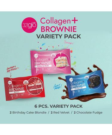 321glo Collagen Protein Brownie Variety Pack - Low Sugar, Keto Friendly, Gluten Free Treats for Women, Men, and Kids (12-Pack) - Buy Online on GoSupps.com
