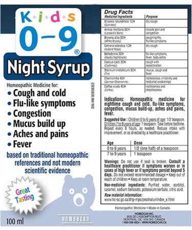 Homeocan Kids Cough Night Syrup 100ml - Fast Relief for Children's Nighttime Cough - Buy Online on GoSupps.com