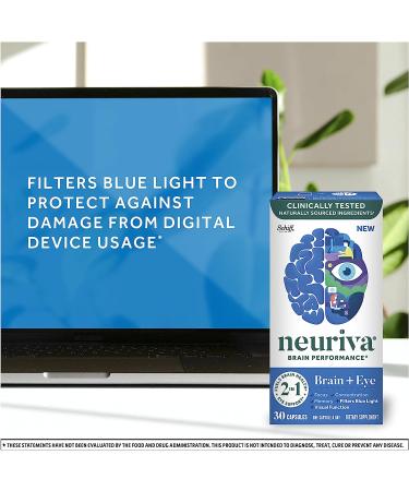 NEURIVA Brain + Eye Supplement with Lutein, Vitamins A C E, Zinc | Memory, Focus & Eye Health | 30 ct Capsules - Buy Online on GoSupps.com