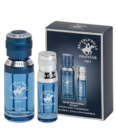 Beverly Hills Polo Club BHPC Men's Eau De Toilette Bonus Pack featuring 1.7 oz EDT + Bonus 0.5 oz EDT (Aqua)