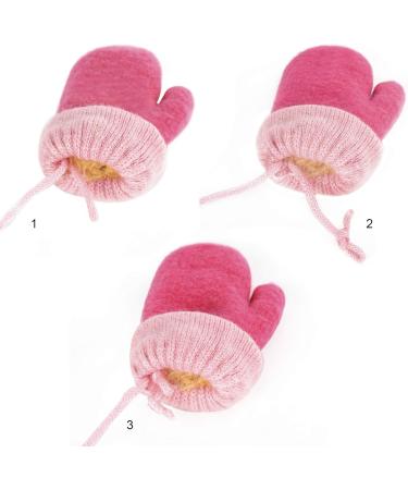 Kids Toddlers Knitted Gloves Mittens with String | Fleece Lined Winter Mittens for Boys Girls | Cartoon Design | Ages 0-3 | Rose Red - Buy Online on GoSupps.com