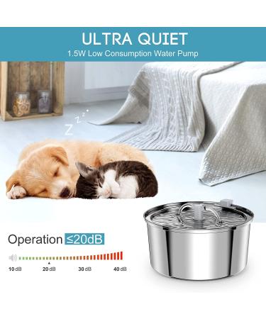 BLUZZO Stainless Steel Cat Water Fountain 3.2L/108oz with Ultra-Quiet Pump - Large Capacity Automatic Pet Water Dispenser for Cats & Dogs - Dishwasher Safe - Buy Online on GoSupps.com