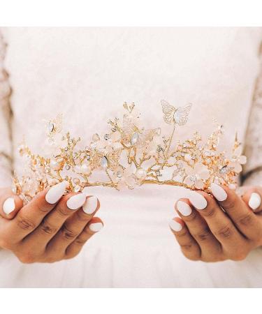 Banatra Bride Wedding Flower Headband Bridal Butterfly Headbands Crystal Hair Accessories for Women (Rose Gold One Size) - Buy Online on GoSupps.com