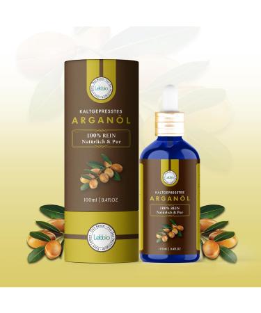 Lebbio Argan Oil 100ml - 100% Natural Cold-Pressed - Ideal for Face Body Hair Beard & Nails - Premium Moroccan Argan Oil in Glass Bottle with Pipette & Pump - Buy Online on GoSupps.com