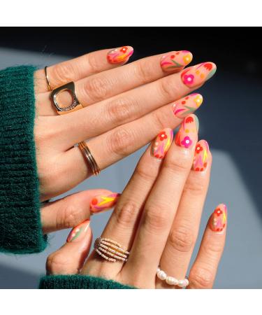 Medium Press On Nails  BettyCora SPRING SUMMER NAILS Press Nails 24 Fake Nails with Nail Glue Stick on Nails for Women Acrylic nails Press On Manicure Kit (Innocent Flower Park) A17- Innocent Flower Park - Buy Online on GoSupps.com