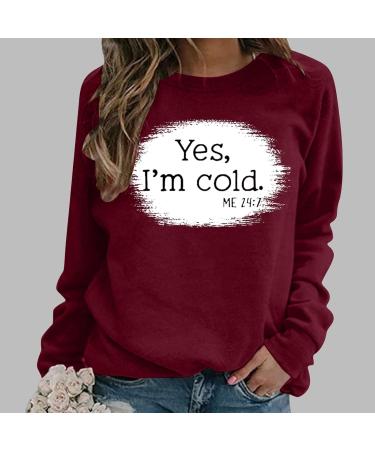 oelaio Womens Long Sleeve Sweatshirt Yes I'm Cold Me 24:7 Sweatshirts for Women Shirt Funny Graphic Tees Raglan Sleeve Hip Wine - Buy Online on GoSupps.com