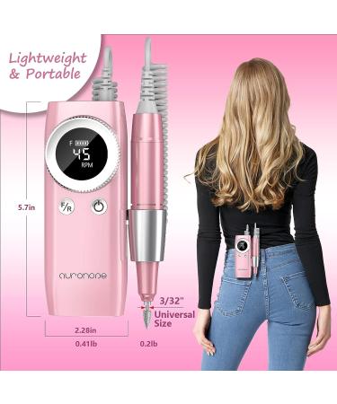 Portable Electric Nail Drill Machine 45000 RPM Rechargeable Manicure Pedicure Set with 12 Bits - AUROHOPE Lovely Pink - Buy Online on GoSupps.com