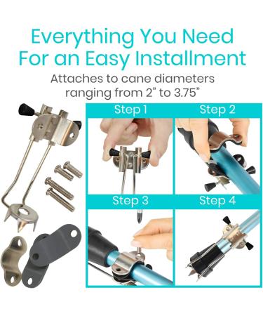 Vive Cane Tips for Ice - Heavy Duty Metal 4-Prong Attachments (2 Pack) | Winter Safety Grip for Walking Sticks, Trekking Poles, Crutches - Buy Online on GoSupps.com