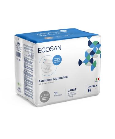 Egosan Ultra Incontinence Disposable Adult Diaper Brief Maximum Absorbency and Adjustable Tabs for Men and Women (Large, 15-Count) Large (15 Count)