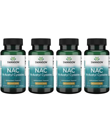 Swanson NAC N-Acetyl Cysteine Antioxidant Anti-Aging Liver Support & Amino Acids Supplement 600 mg 100 Capsules (4 Pack)