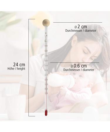 Lantelme Baby Bottle Thermometer - 24cm Glass & Wooden Ball for Safe Hygienic Baby Food Measurement | Analog Children's Food Thermometer - Buy Online on GoSupps.com