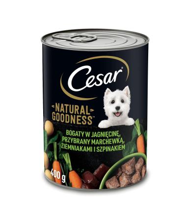 Cesar Natural Goodness - Wet food for adult dogs - Rich in lamb meat - Decorated with carrots, potatoes and spinach - Box of 12 x 400 g