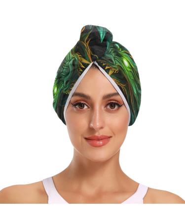 Green Angry Dragon Hair Towel 2 Pack Super Absorbent Hair Drying Towel Quick Dry Hair Turbans Head Towel with Button Twisty Wrap for Women Girls