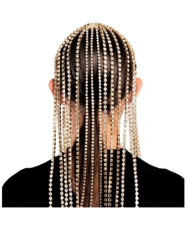 STONEFANS Gold Rhinestone Hair Chain Jewelry for Women - Bridal Wedding Headpiece with Long Tassel and Crystal Accents - Buy Online on GoSupps.com