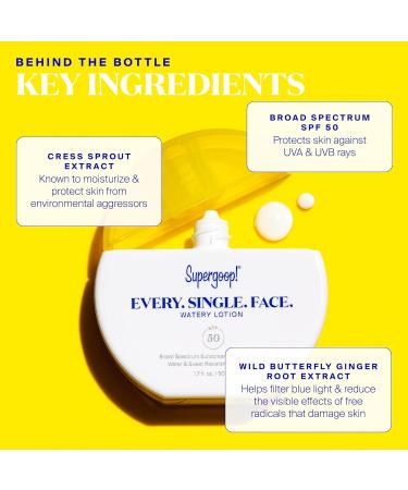 Supergoop! Every. Single. Face. Watery Lotion - SPF 50 Sunscreen Lotion (2 Pack) - Water & Sweat Resistant - All Skin Types - 1.7 fl oz - Buy Online on GoSupps.com