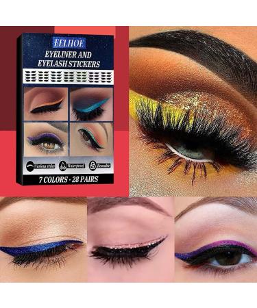 False Eyelashes Set 4 Pair Reusable Eyeliner and Eyelash Stickers 7 Color Waterproof Reusable Eyeliner Eyelash Stickers Easy to Use and Remove 7 color set 1 - Buy Online on GoSupps.com