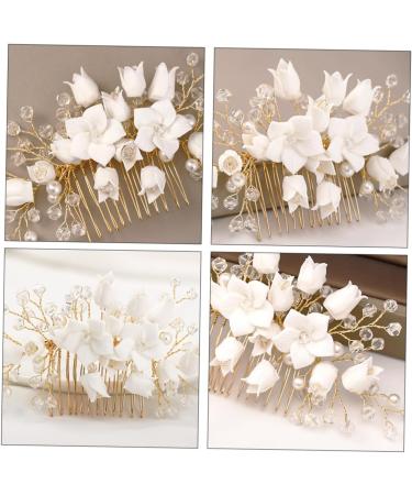 FRCOLOR Wedding Hair Comb Bridal Hair Comb White Bride Zircon Flowers Wedding Hair Piece - Buy Online on GoSupps.com