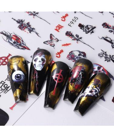 10 Sheets Halloween Nail Stickers - 3D Self-Adhesive Nail Art Supplies | Realistic Eyes Skull Ghost Pumpkin Spider Bat Designs - Buy Online on GoSupps.com