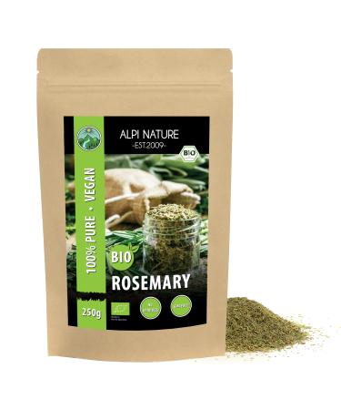 Organic dried rosemary (250g 8.8oz) from controlled organic cultivation gluten-free lactose-free laboratory-tested vegan 100% natural without additives for spice mixtures and rosemary tea 250 GR (8.8oz)